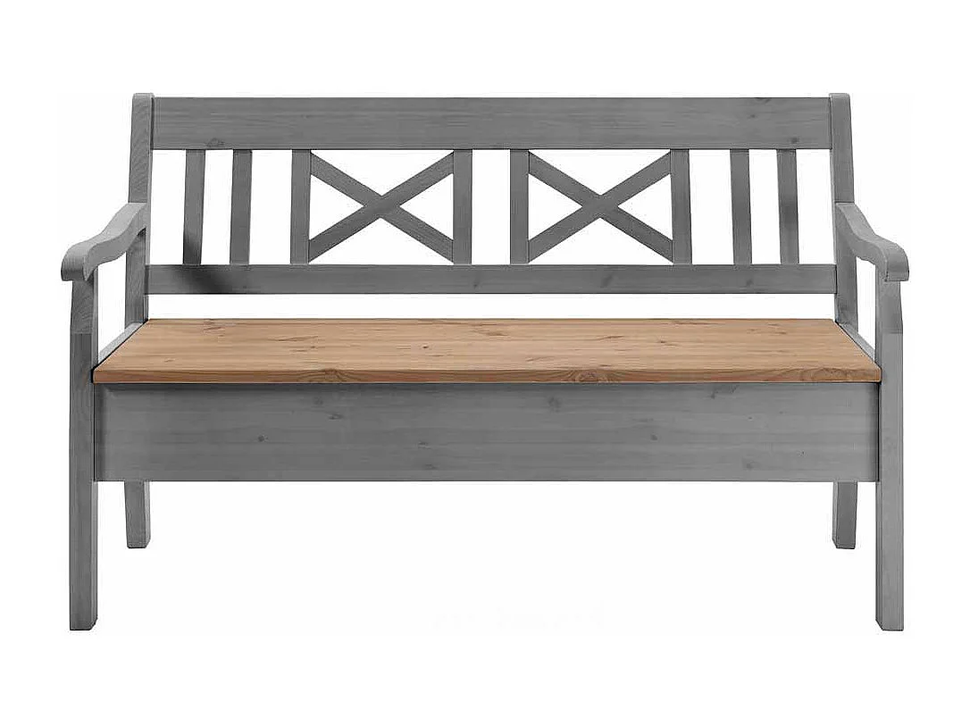 Landhaus Sitzbank in Grau Kiefer massiv Stauraum