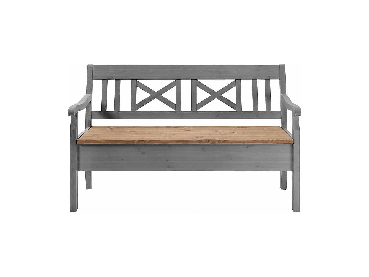 Landhaus Sitzbank in Grau Kiefer massiv Stauraum