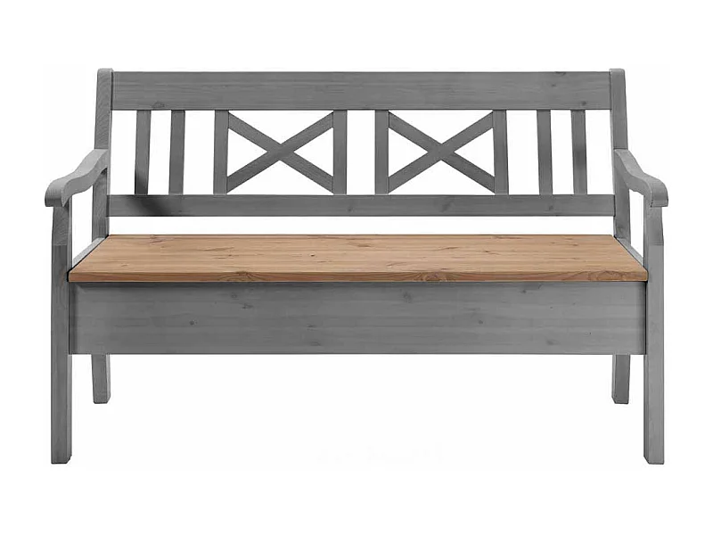 Landhaus Sitzbank in Grau Kiefer massiv Stauraum
