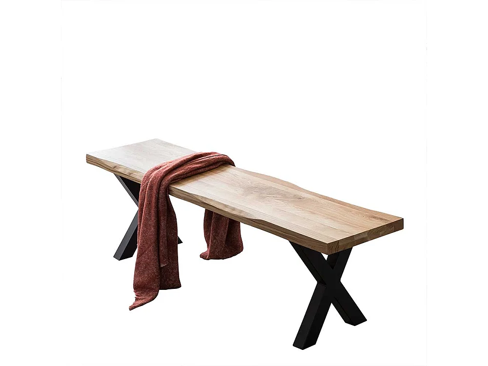 Baumkanten Bank für Esstisch Eiche Massivholz und Metall