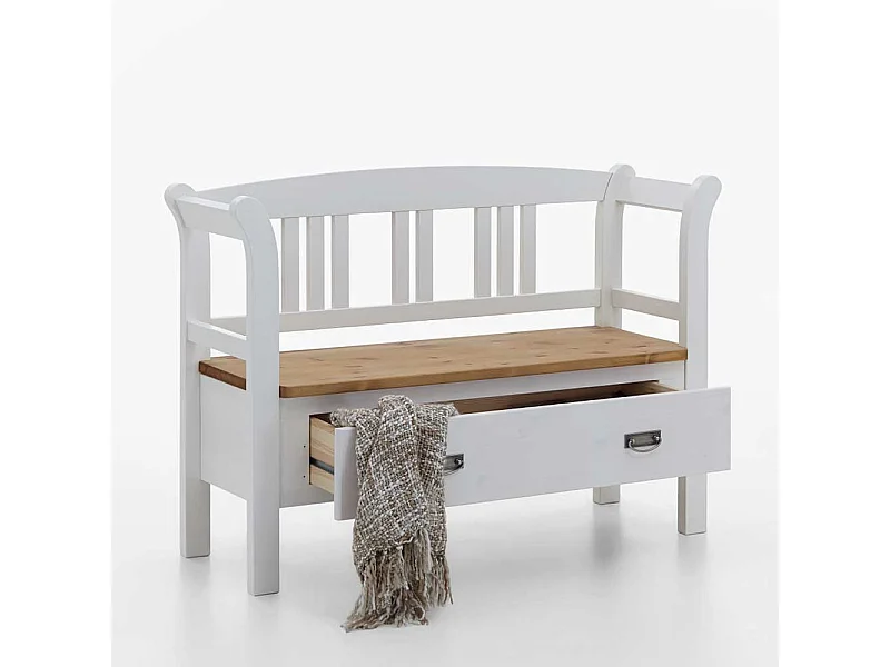 Landhaus Sitzbank in Weiß Kieferfarben