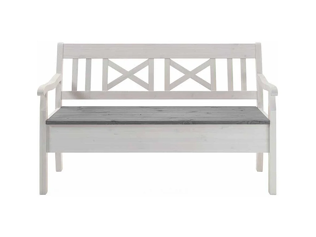 Stauraumbank in Weiß Grau Kiefer Massivholz