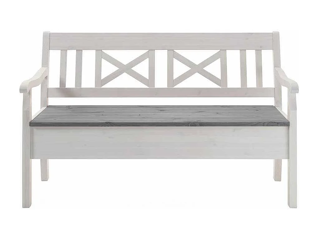 Stauraumbank in Weiß Grau Kiefer Massivholz