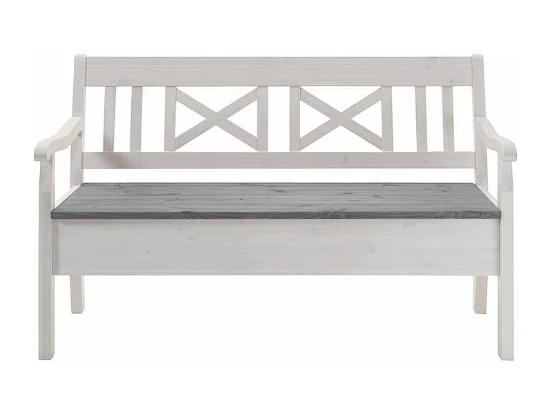 Stauraumbank in Weiß Grau Kiefer Massivholz