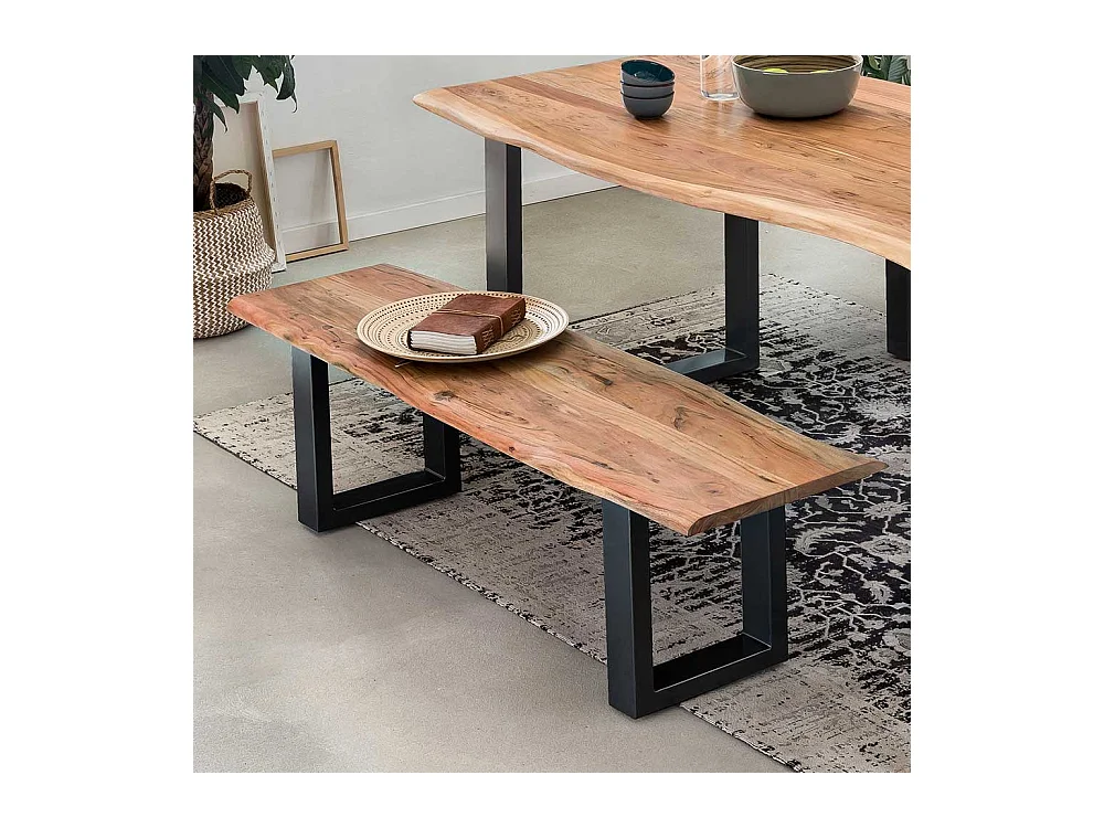 Baumkanten Essbank aus Akazie Massivholz und Stahl 150 cm breit