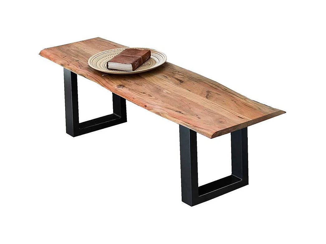 Baumkanten Essbank aus Akazie Massivholz und Stahl 150 cm breit