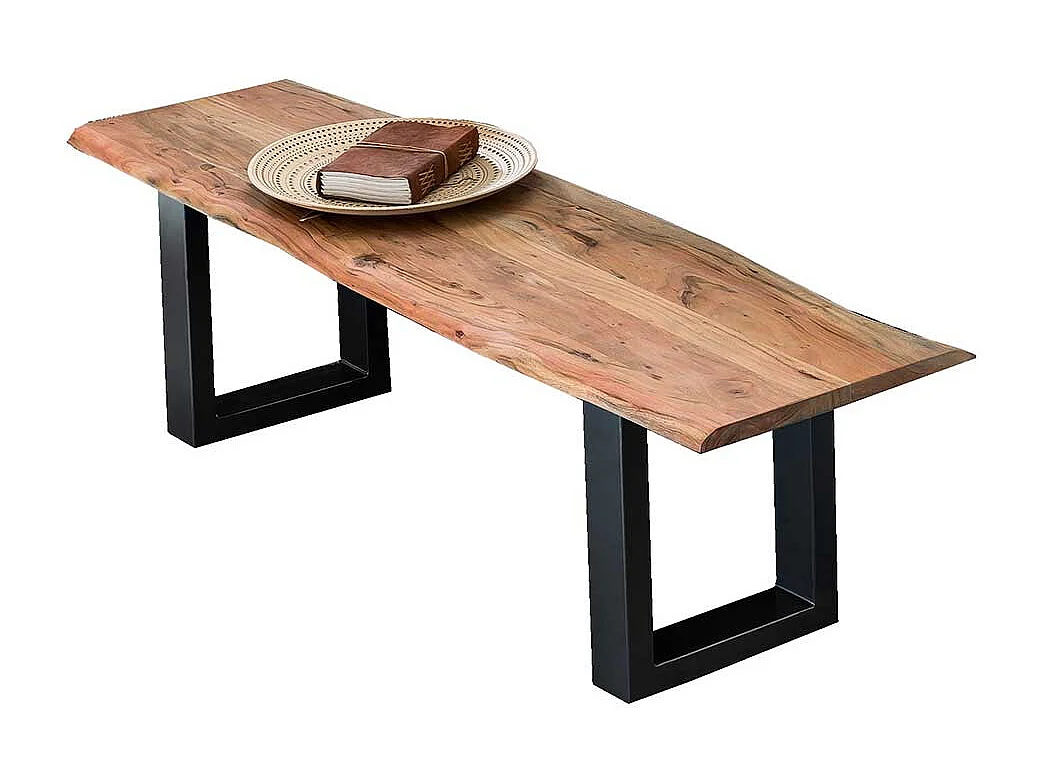 Baumkanten Essbank aus Akazie Massivholz und Stahl 150 cm breit