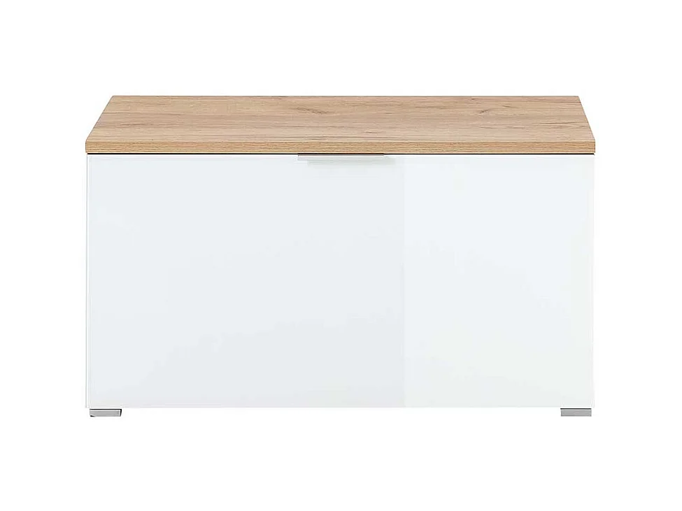 Garderoben Sitzbank in Weiß Glas beschichtet und Eichefarben Klappe