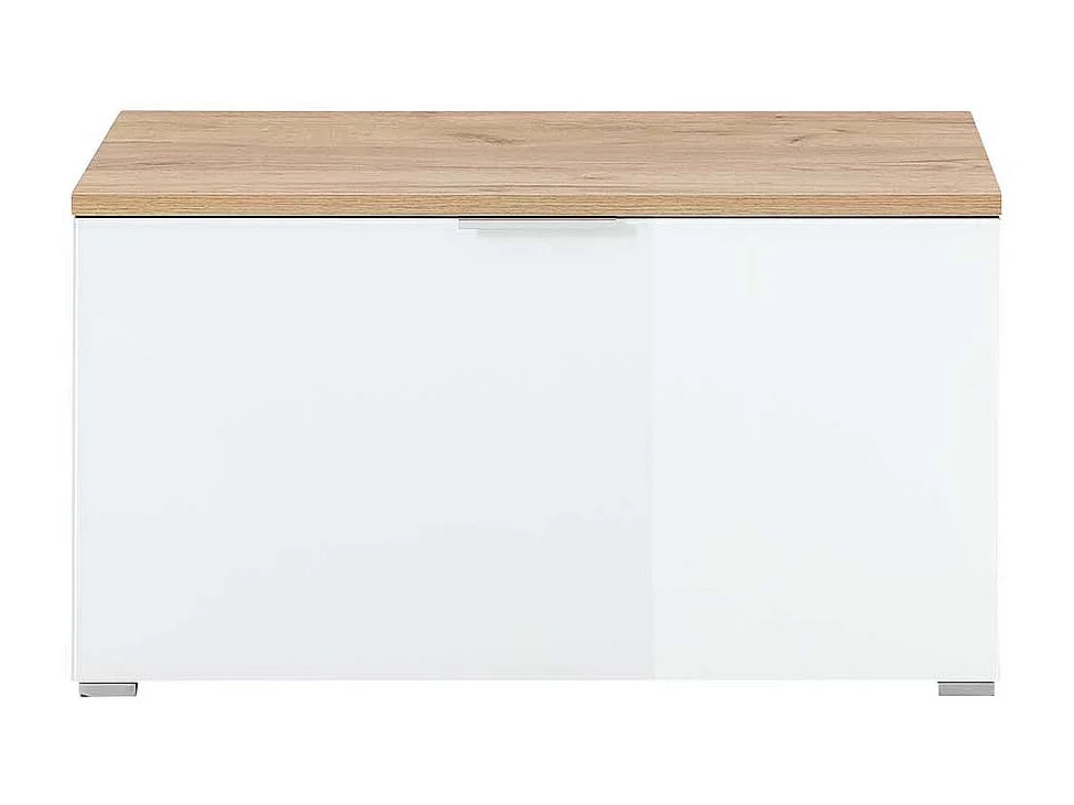 Garderoben Sitzbank in Weiß Glas beschichtet und Eichefarben Klappe