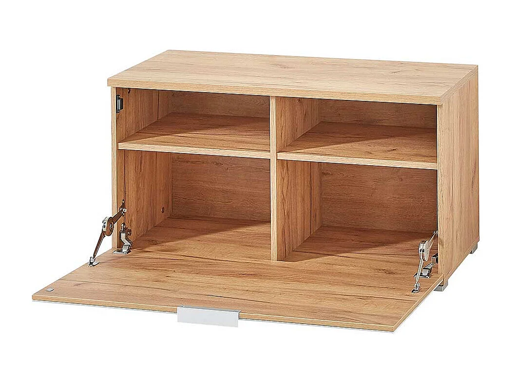 Garderoben Sitzbank in Weiß Glas beschichtet und Eichefarben Klappe