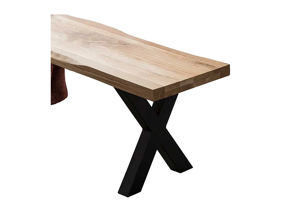 Baumkanten Bank für Esstisch Eiche Massivholz und Metall