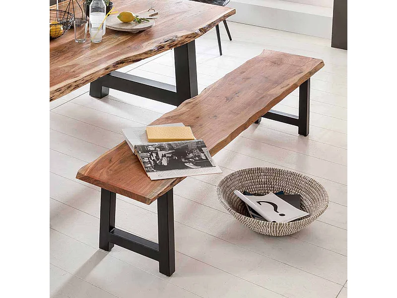 Essbank mit Baumkante Akazie Massivholz