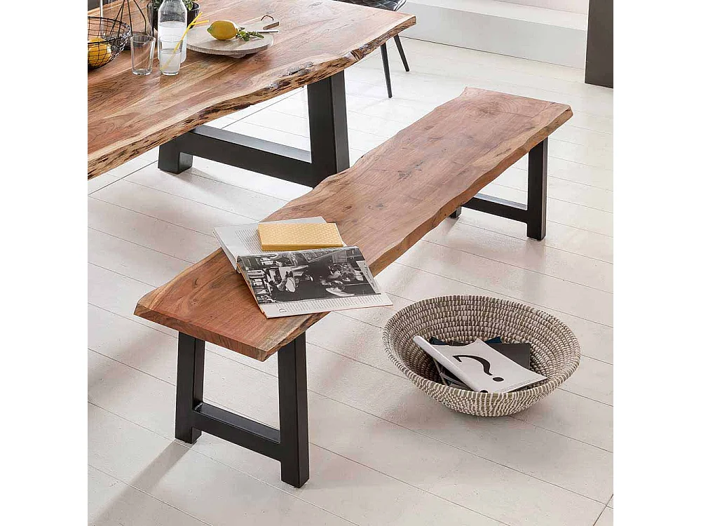 Essbank mit Baumkante Akazie Massivholz