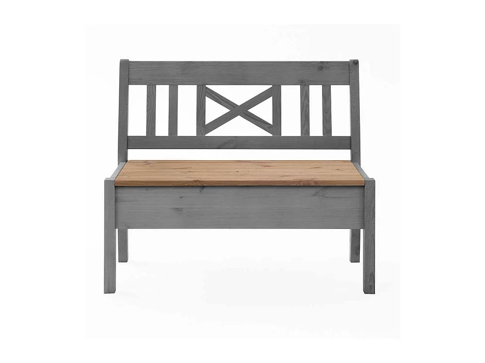 Stauraumbank in Grau Kiefer massiv gelaugt