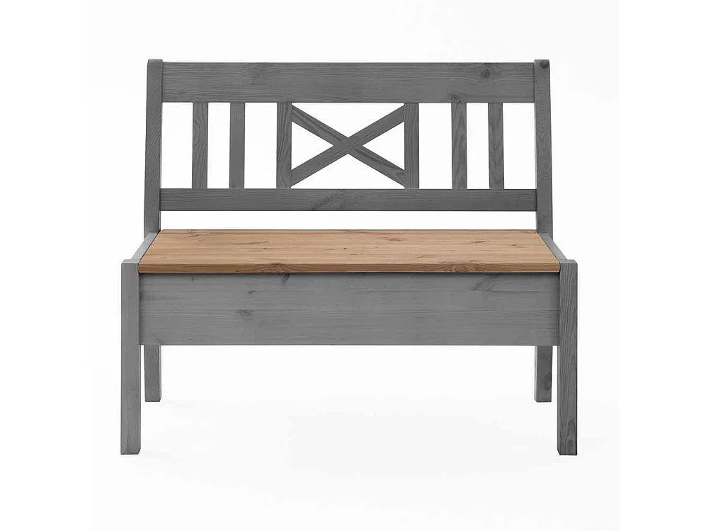 Stauraumbank in Grau Kiefer massiv gelaugt