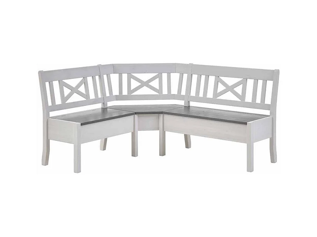 Kücheneckbank in Weiß Grau Kiefer Massivholz