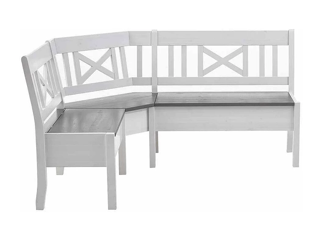 Kücheneckbank in Weiß Grau Kiefer Massivholz