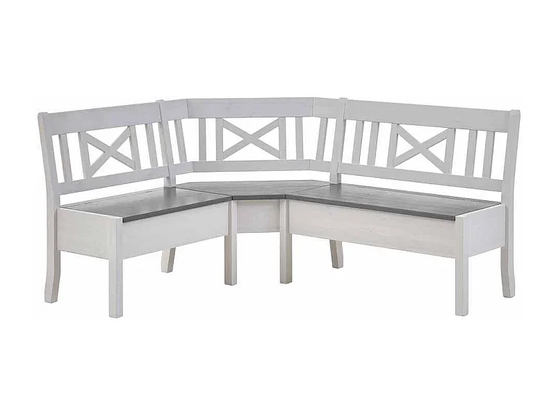 Kücheneckbank in Weiß Grau Kiefer Massivholz