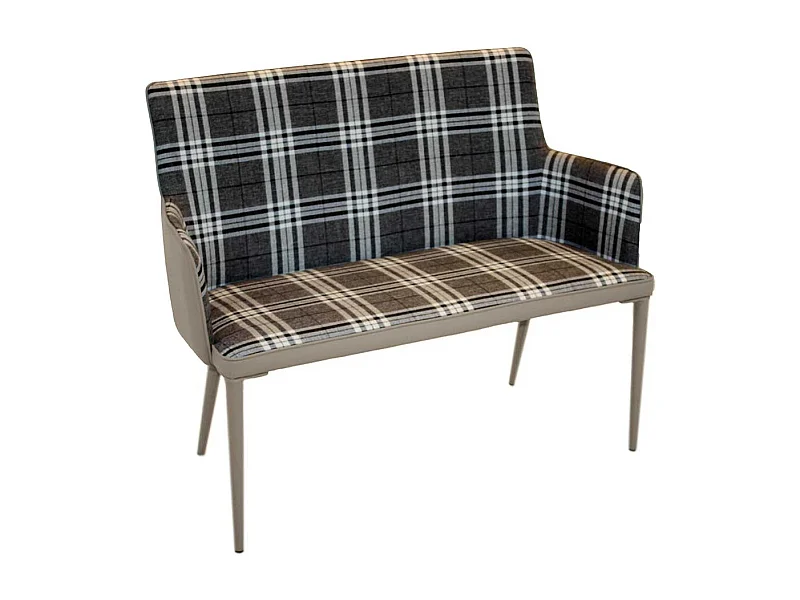 Retro Esszimmerbank in Grau kariert Metall Vierfußgestell