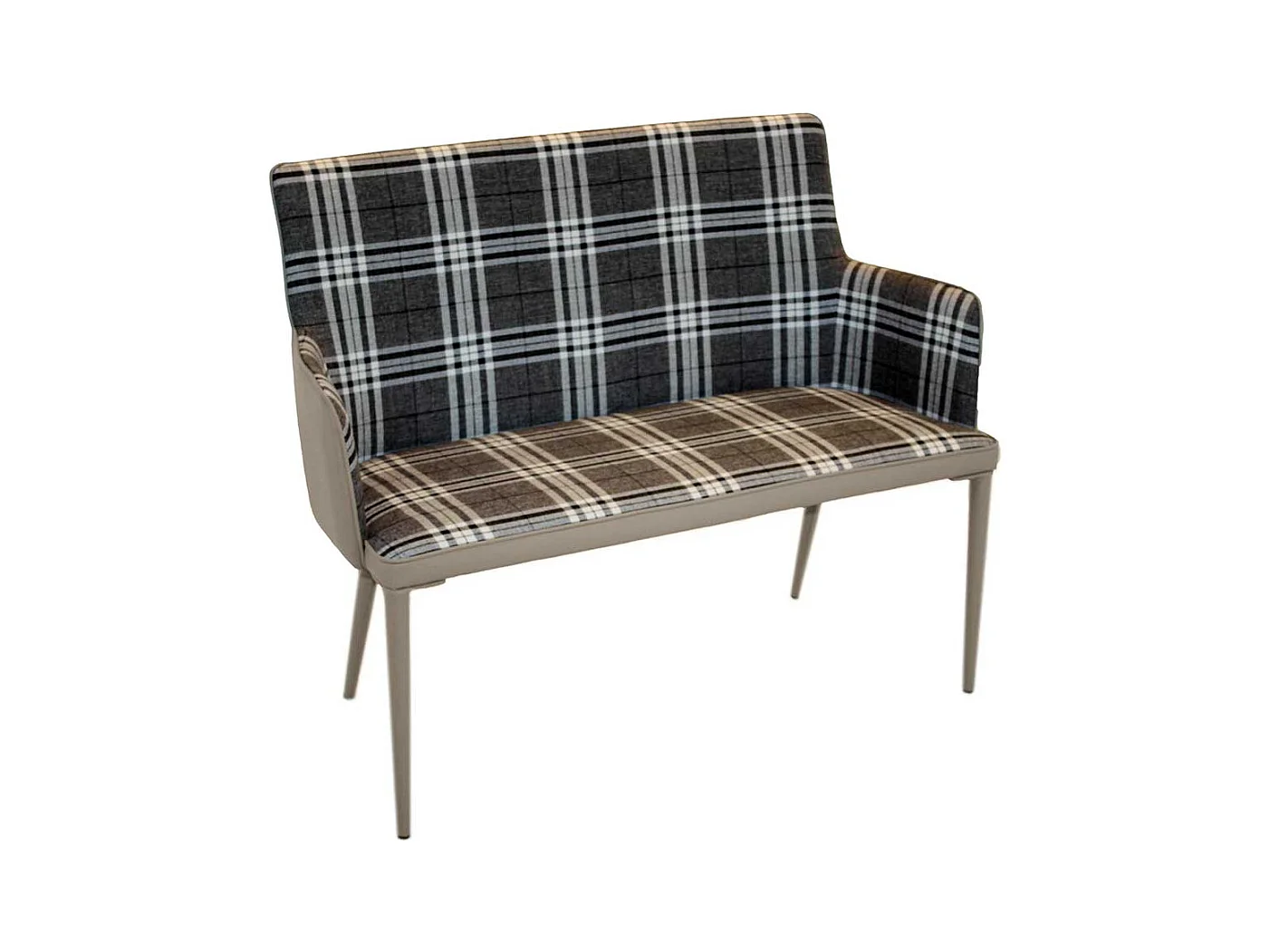 Retro Esszimmerbank in Grau kariert Metall Vierfußgestell