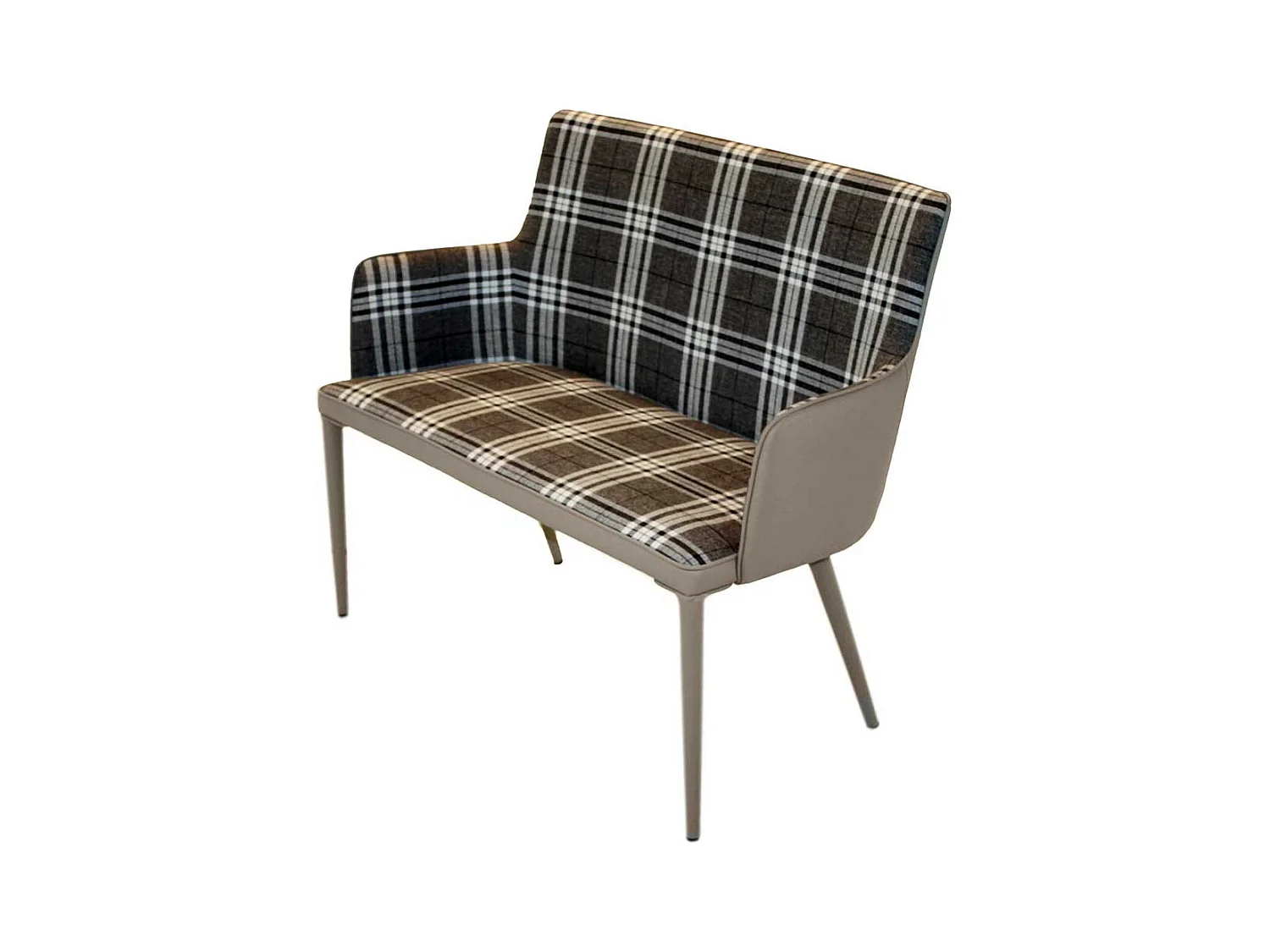 Retro Esszimmerbank in Grau kariert Metall Vierfußgestell
