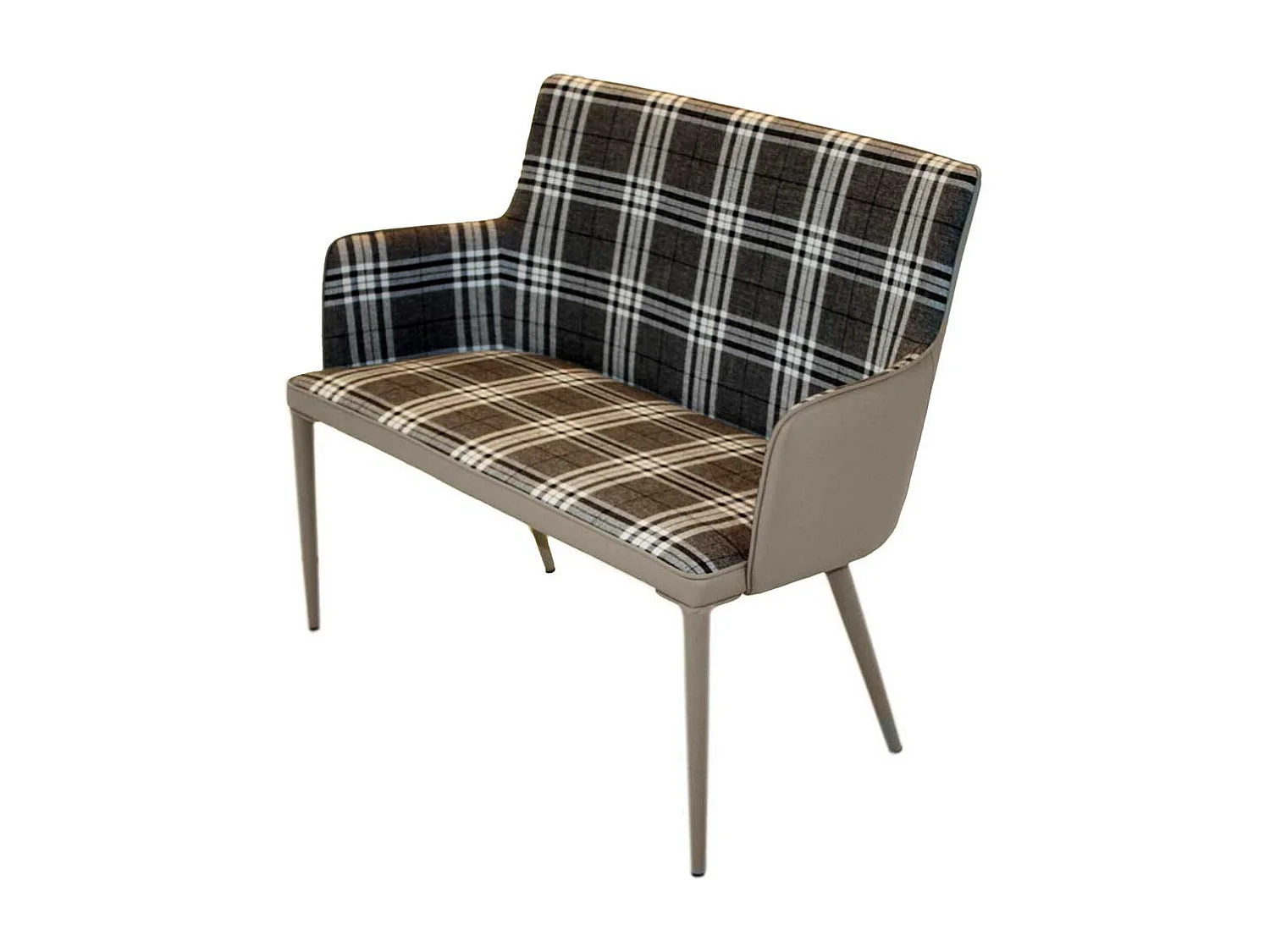 Retro Esszimmerbank in Grau kariert Metall Vierfußgestell