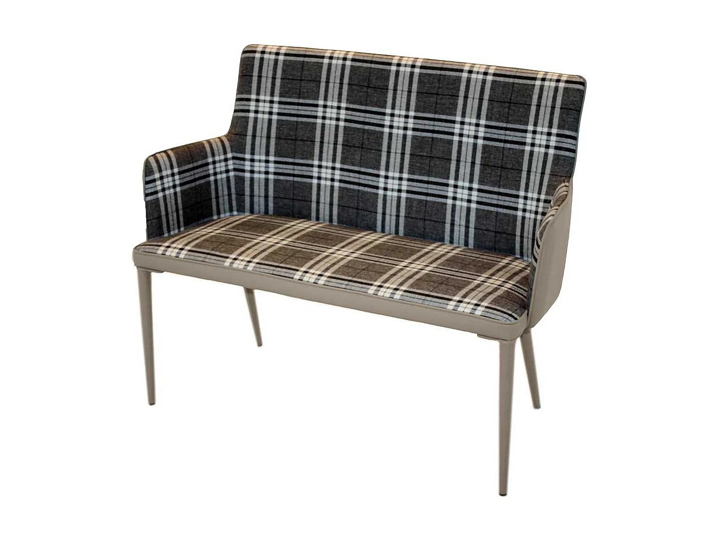 Retro Esszimmerbank in Grau kariert Metall Vierfußgestell