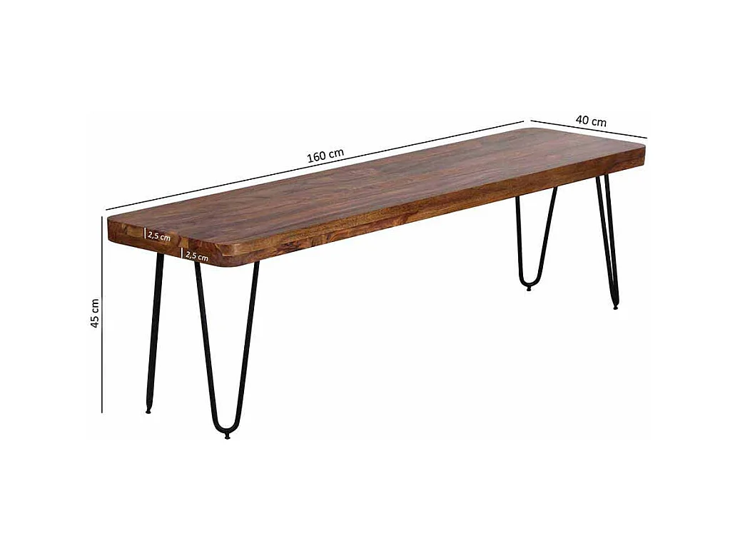 Holzbank aus Sheesham Massivholz Metall