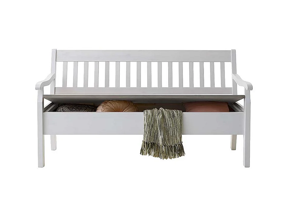 Landhaus Holzbank in Weiß Grau Stauraum
