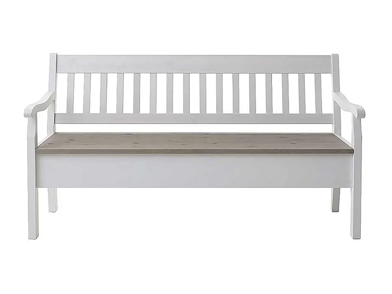 Landhaus Holzbank in Weiß Grau Stauraum