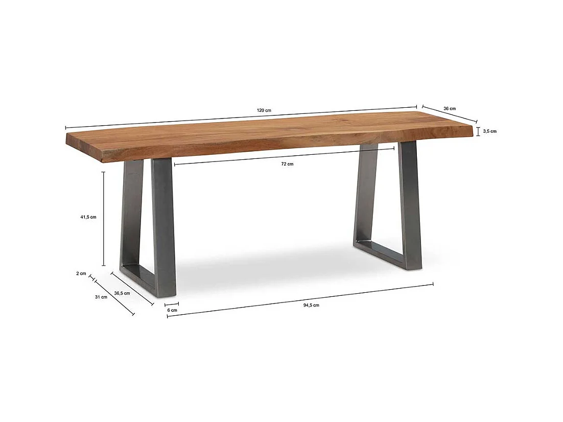 Esszimmerbank Garderobenbank aus Akazie Massivholz und Metall