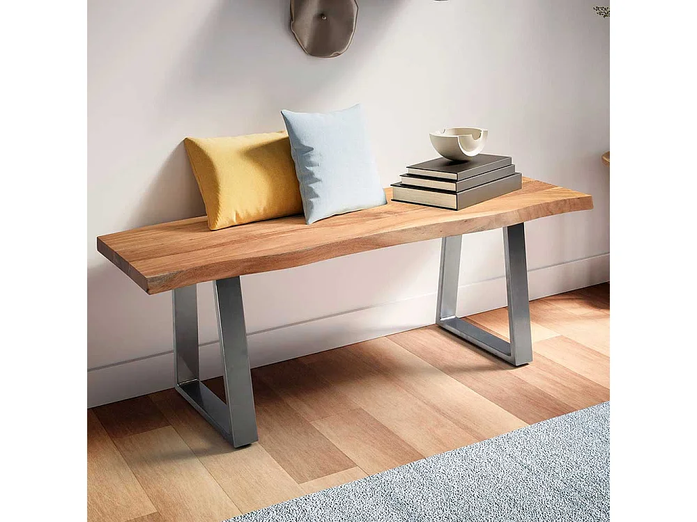 Esszimmerbank Garderobenbank aus Akazie Massivholz und Metall