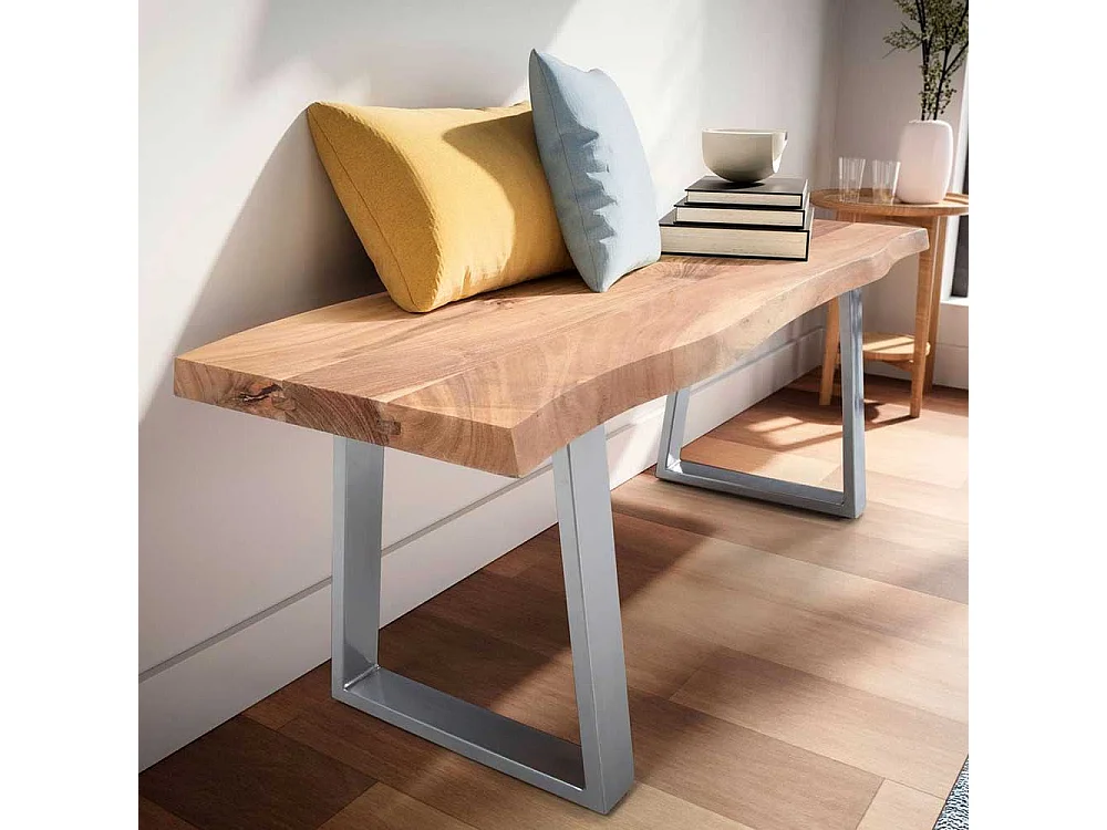 Esszimmerbank Garderobenbank aus Akazie Massivholz und Metall