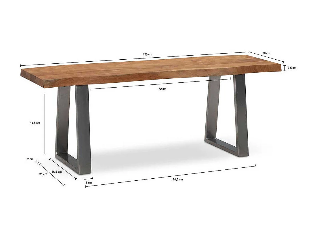 Esszimmerbank Garderobenbank aus Akazie Massivholz und Metall