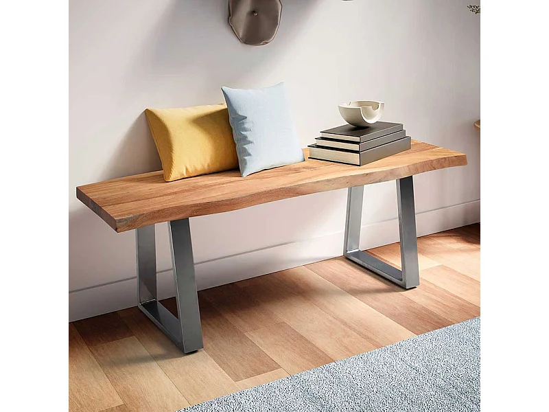 Esszimmerbank Garderobenbank aus Akazie Massivholz und Metall