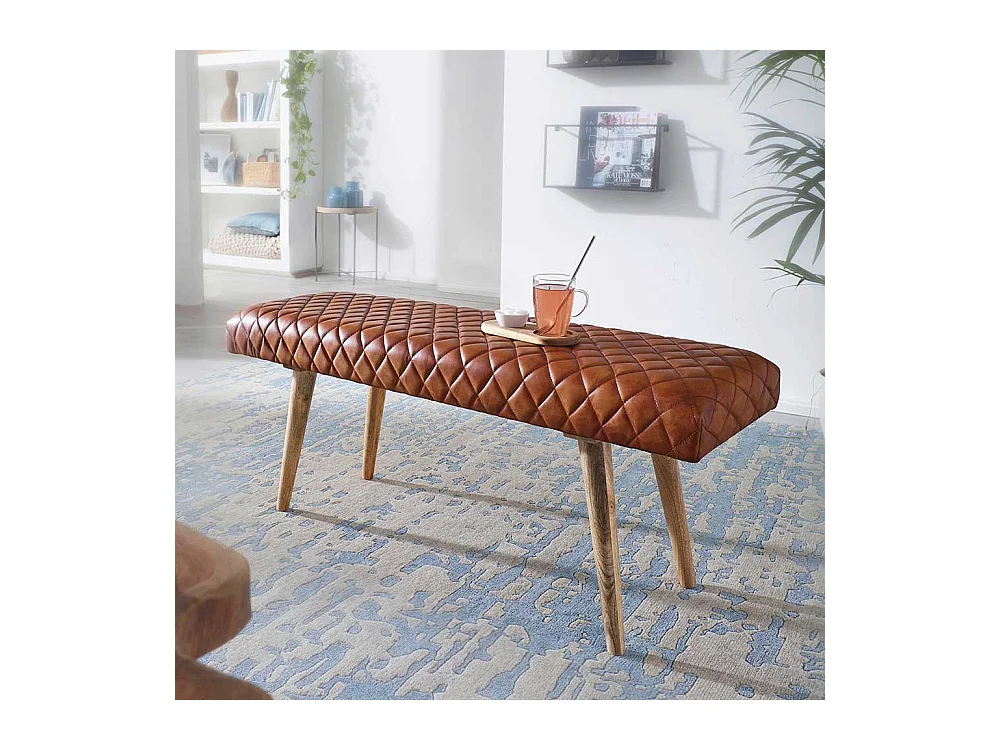 Polsterbank in Cognac Braun Echtleder Rückenlehne