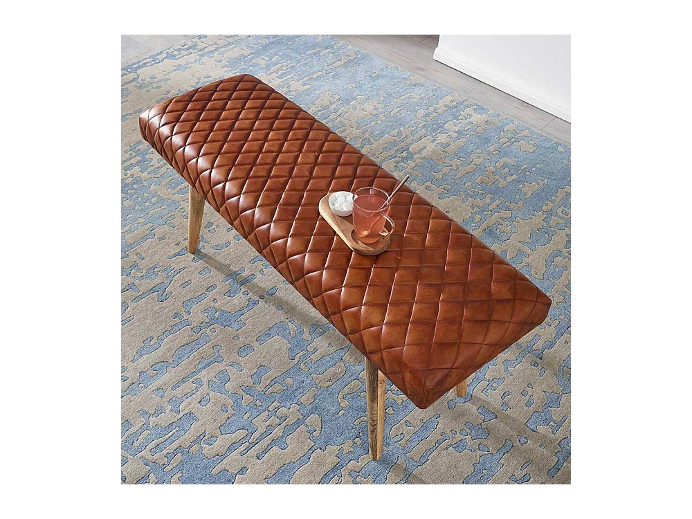 Polsterbank in Cognac Braun Echtleder Rückenlehne