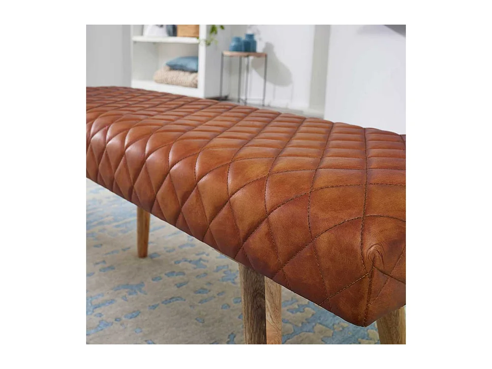 Polsterbank in Cognac Braun Echtleder Rückenlehne