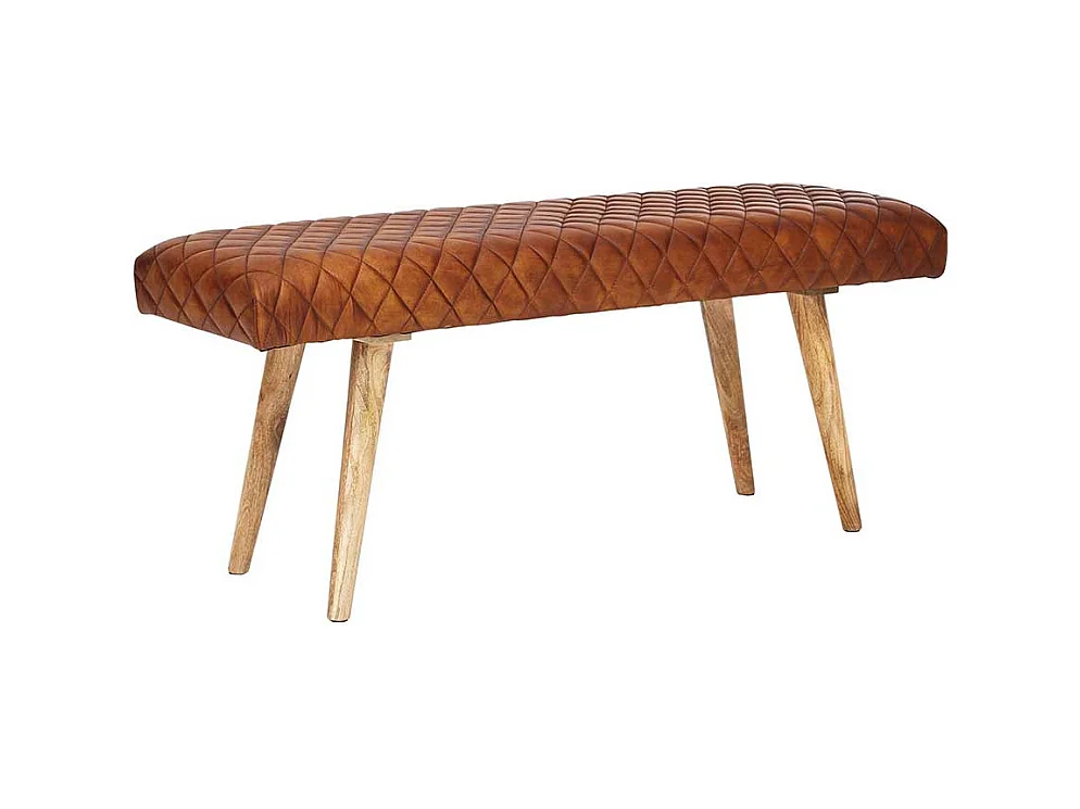 Polsterbank in Cognac Braun Echtleder Rückenlehne