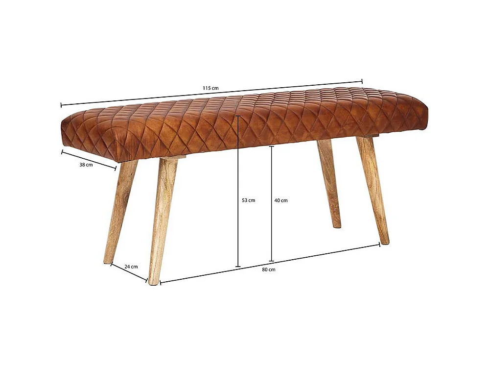 Polsterbank in Cognac Braun Echtleder Rückenlehne