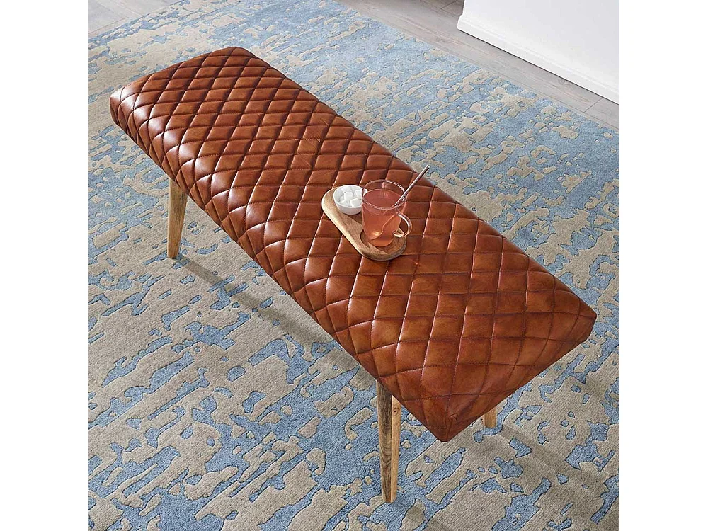 Polsterbank in Cognac Braun Echtleder Rückenlehne