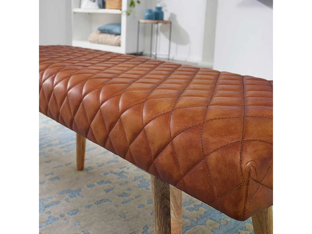 Polsterbank in Cognac Braun Echtleder Rückenlehne