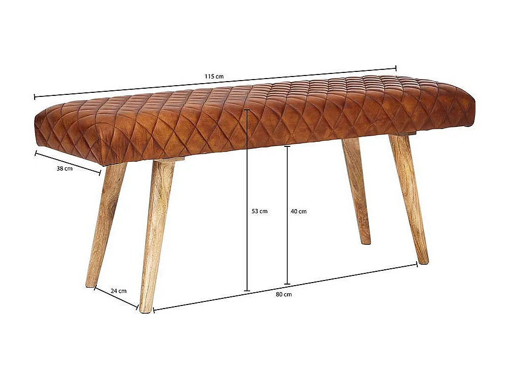 Polsterbank in Cognac Braun Echtleder Rückenlehne