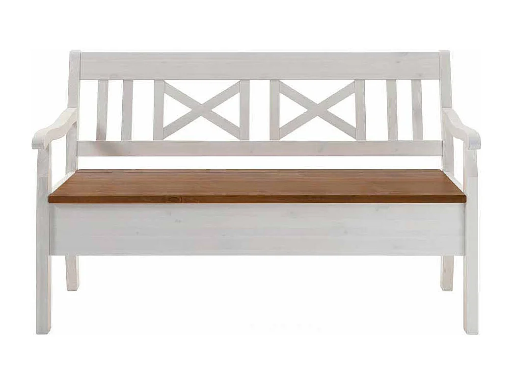 Truhenbank in Weiß Kiefer massiv Landhaus