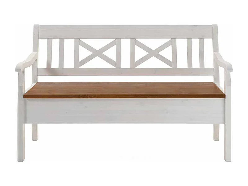 Truhenbank in Weiß Kiefer massiv Landhaus