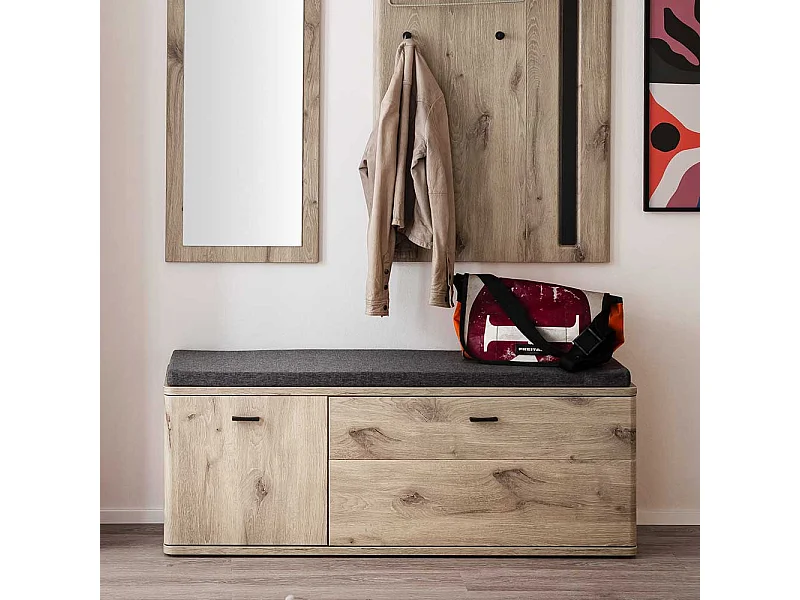 Garderobenbank Flur mit Klappe in Wildeichefarben 130 cm breit