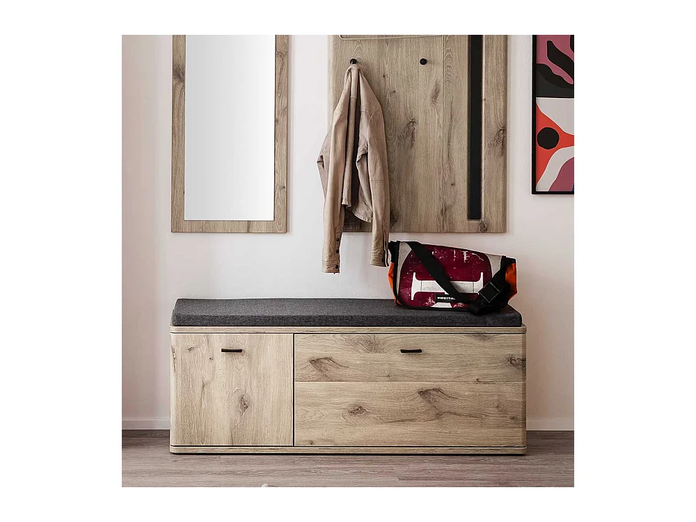 Garderobenbank Flur mit Klappe in Wildeichefarben 130 cm breit