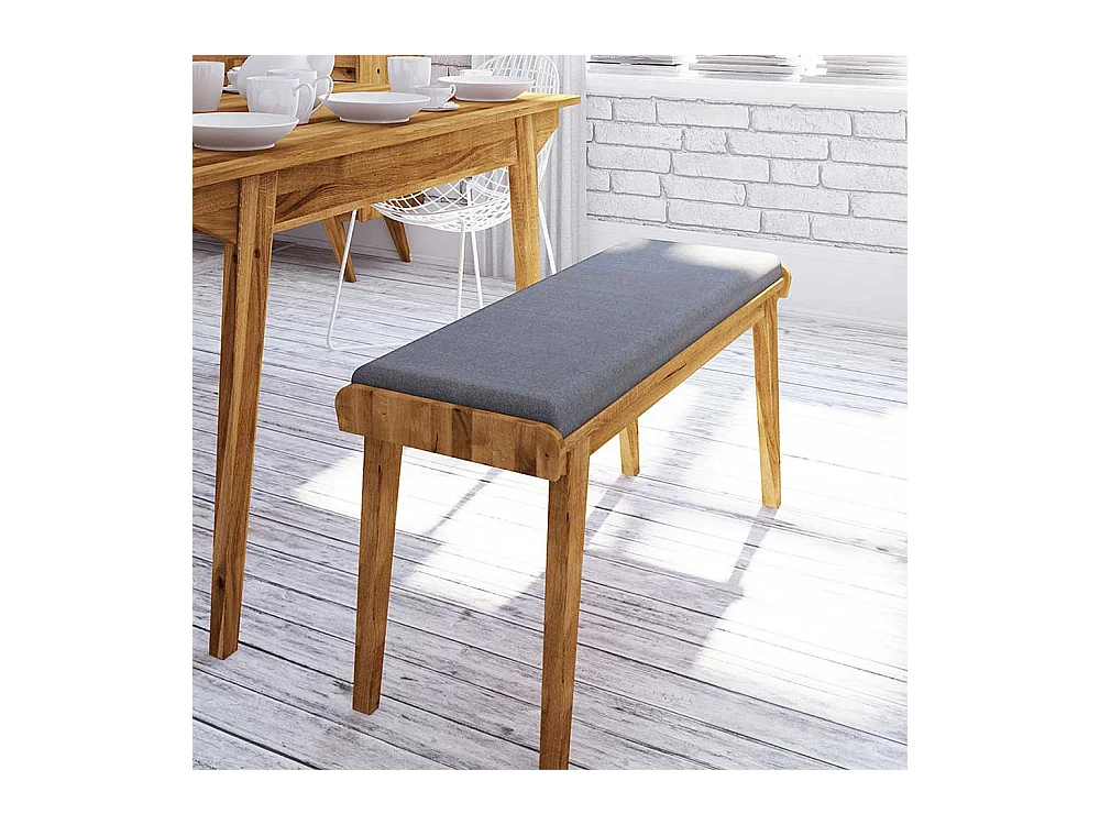 Esszimmer Sitzbank aus Wildeiche Massivholz Hellgrau Webstoff