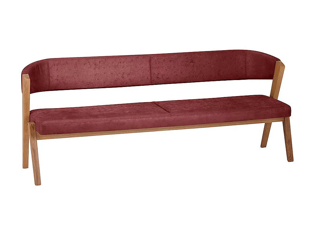 Esszimmersitzbank in Rot und Wildeiche Massivholz Vierfußgestell
