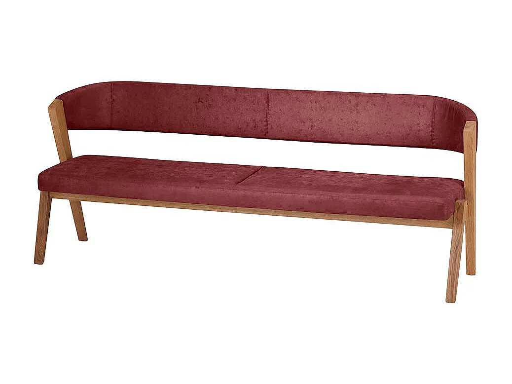 Esszimmersitzbank in Rot und Wildeiche Massivholz Vierfußgestell
